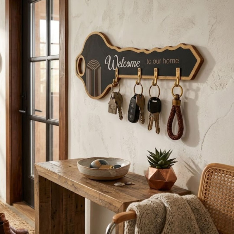 Wooden Key Hanging Wall Mounted Key Holder