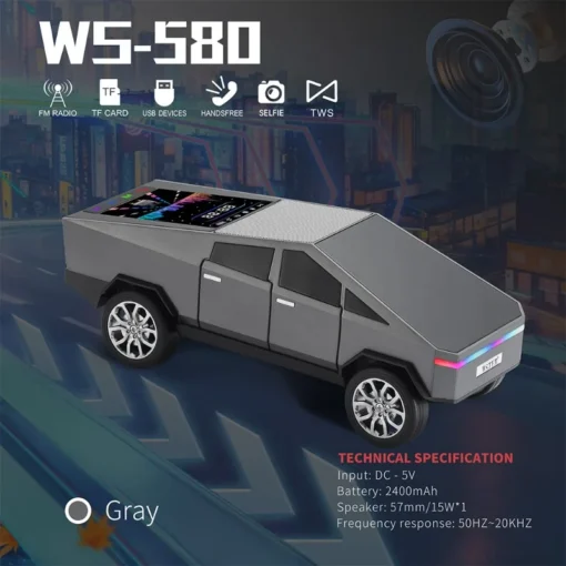 WS-580 18W Bluetooth Speaker Mini RGB Disco Car Speaker