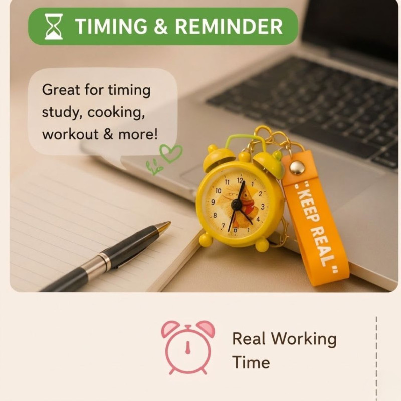 Alarm Clock Keychain Mini Cute Key Ring