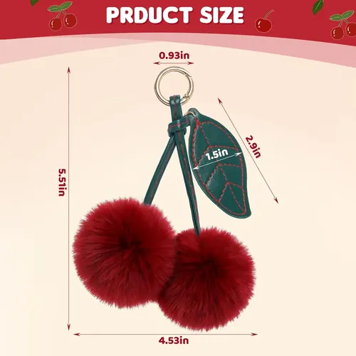 Cherry Style Fur Keychain Cute Fluffy Key Ring