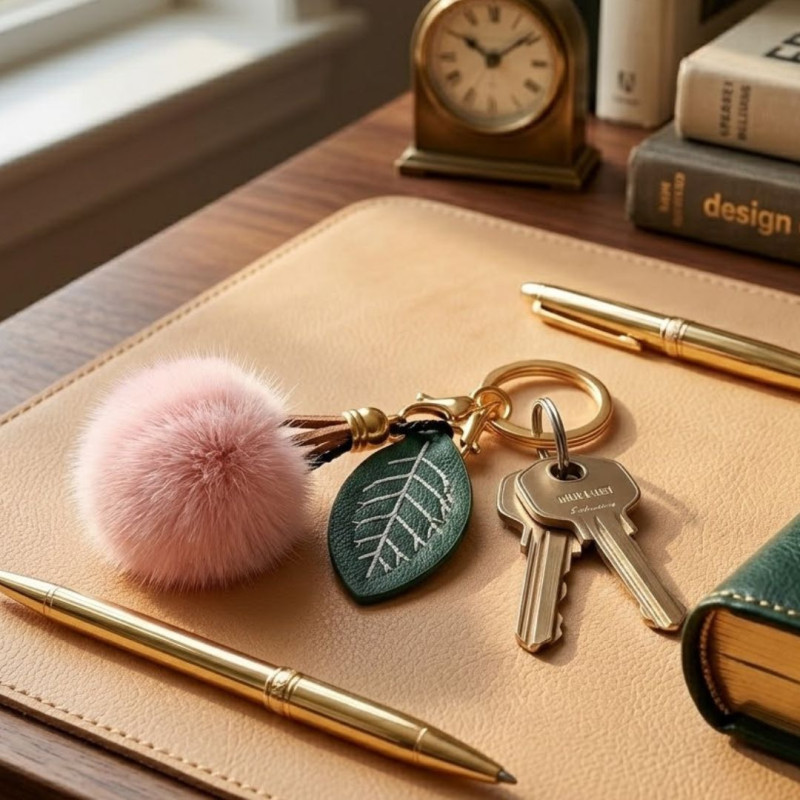 Cherry Style Fur Keychain Cute Fluffy Key Ring