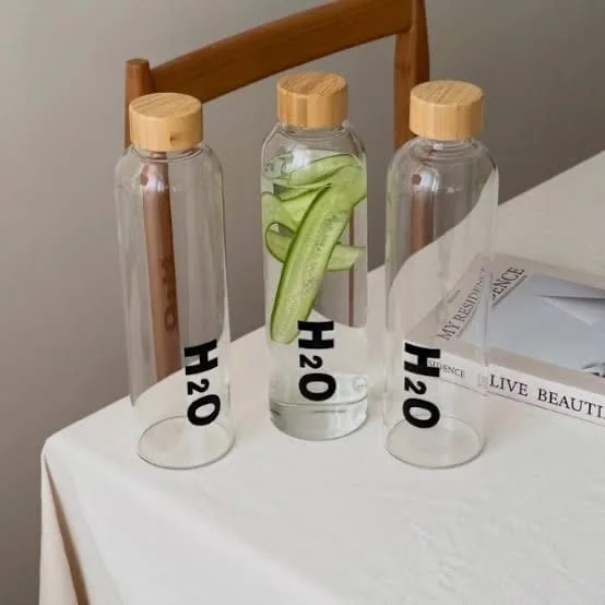 Borosilicate Glass Water Bottle H2O Style Leakproof Bottle