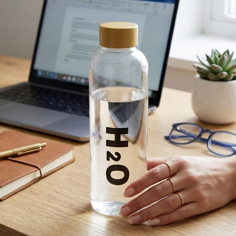 Borosilicate Glass Water Bottle H2O Style Leakproof Bottle