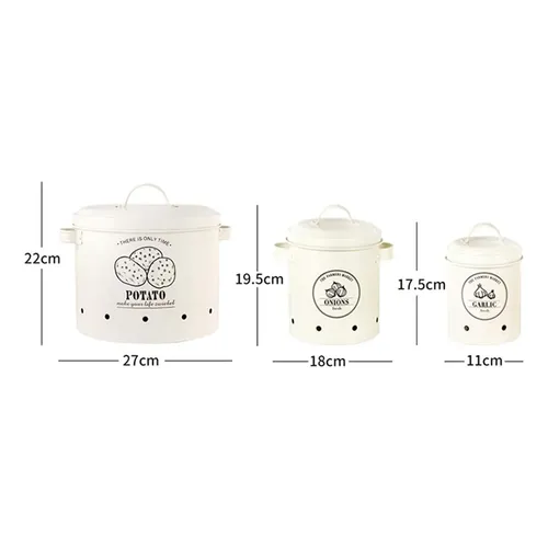 White Metal Vegetable Storage Canister Set (3PCS Set)