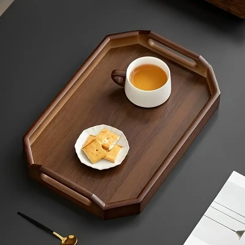 Dark Brown Wooden Tray Set Heavy Duty Serving Trays (3PCS Set)