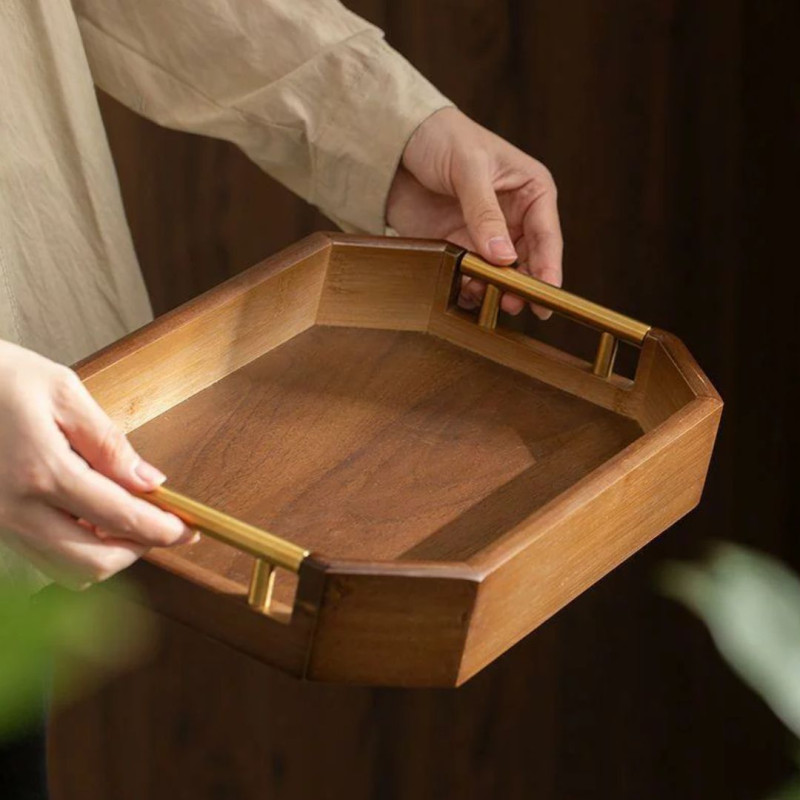 Dark Brown Wooden Tray Set Heavy Duty Serving Trays (3PCS Set)