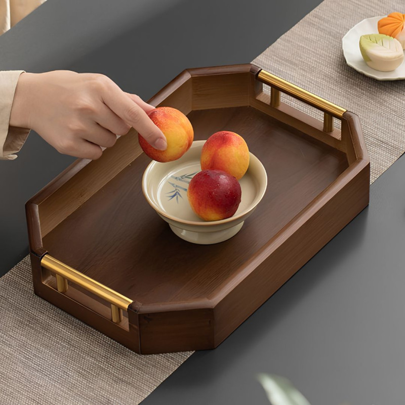 Dark Brown Wooden Tray Set Heavy Duty Serving Trays (3PCS Set)