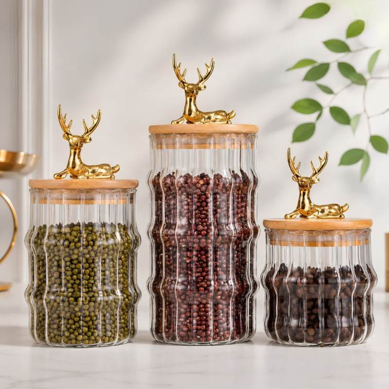 3PCS Glass Jar Set Kitchen Storage Containers