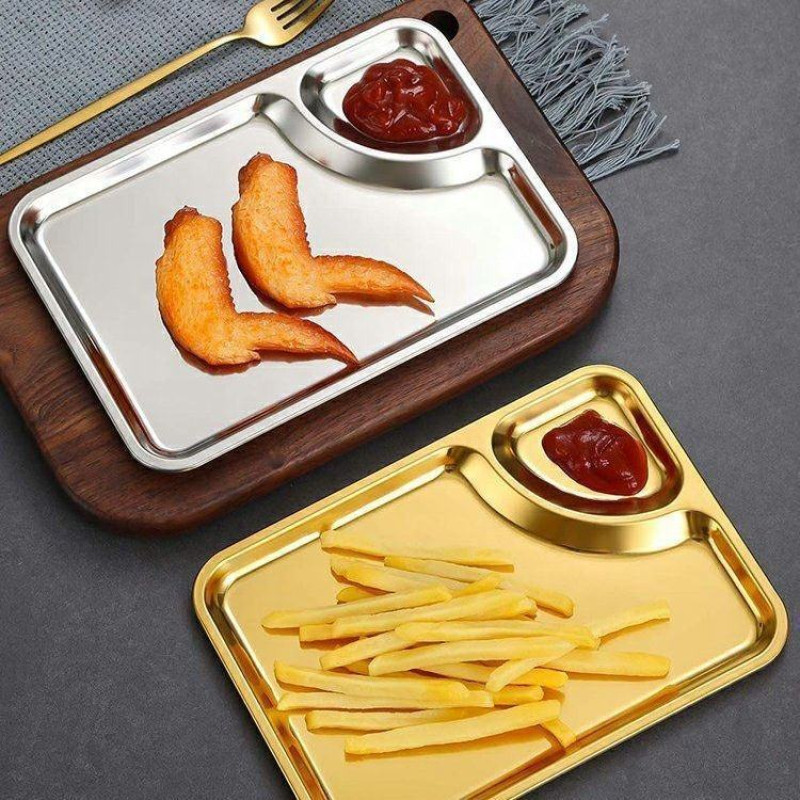 Stainless Steel Golden Serving Plate Premium Dining & Serving Tray