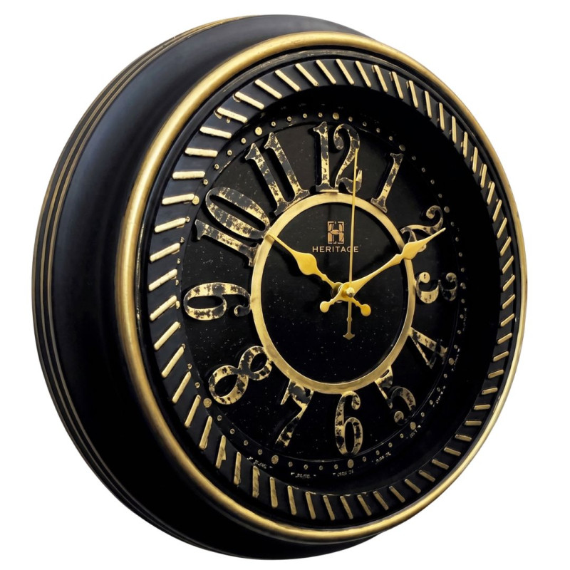 Heritage 14.25 Inch Fallow Black Gold Wall Clock