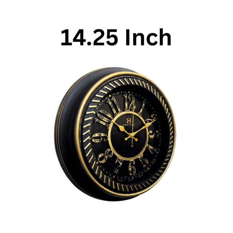 Heritage 14.25 Inch Fallow Black Gold Wall Clock