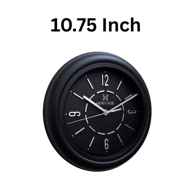 Heritage 10.75 Inch Dream Silver Black Wall Clock
