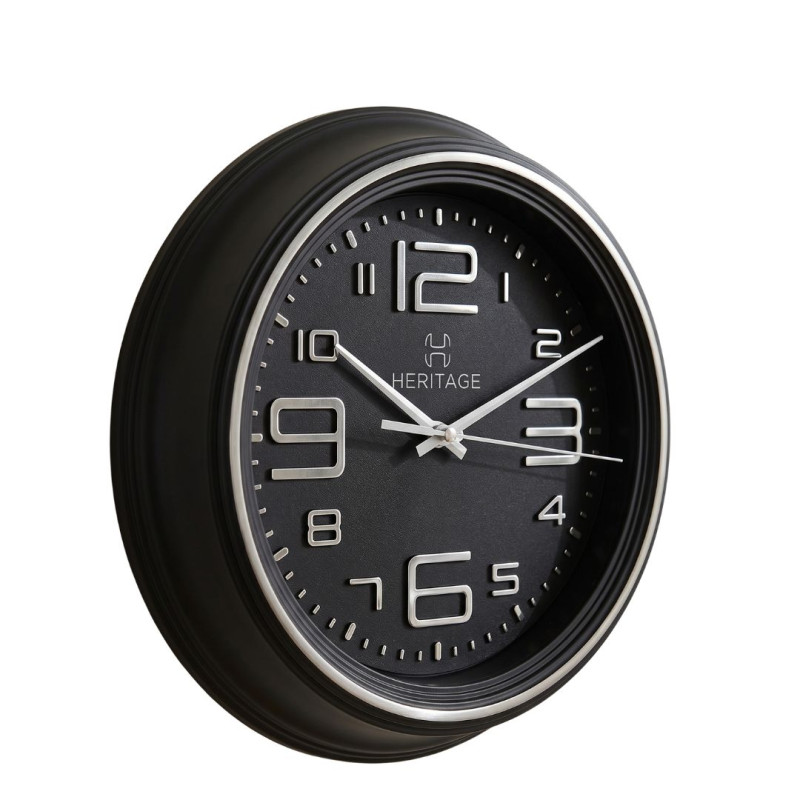 Heritage 10.75 Inch Titan Black Silver Wall Clock
