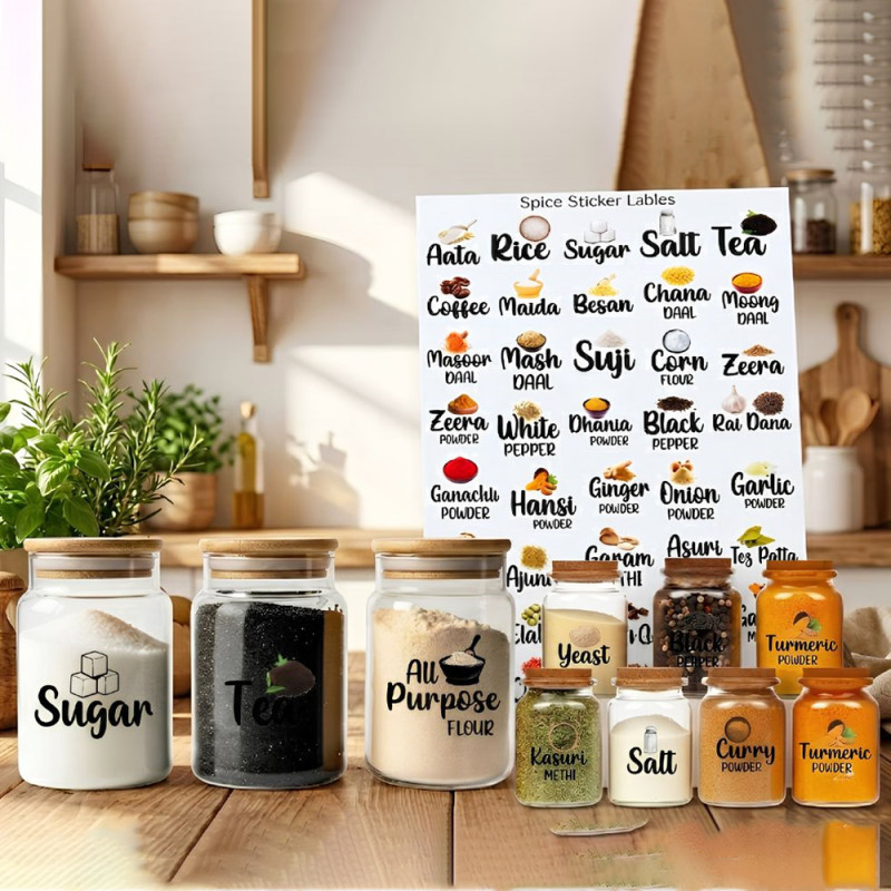Food Spice Storage Label 3D Stickers For Kitchen Jars 40 Labels Waterproof
