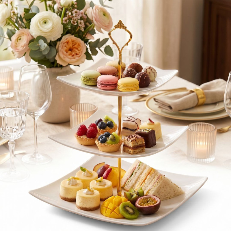 Melamine Square Cream 3 Tier Cake Stand