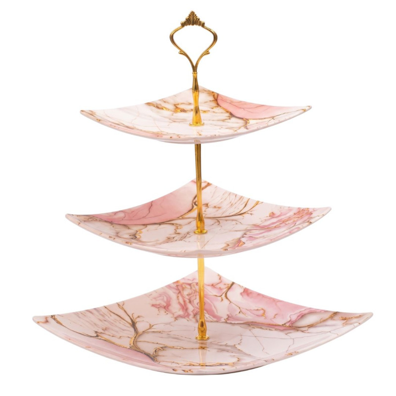 Melamine Square Pink Marbled 3 Tier Cake Stand
