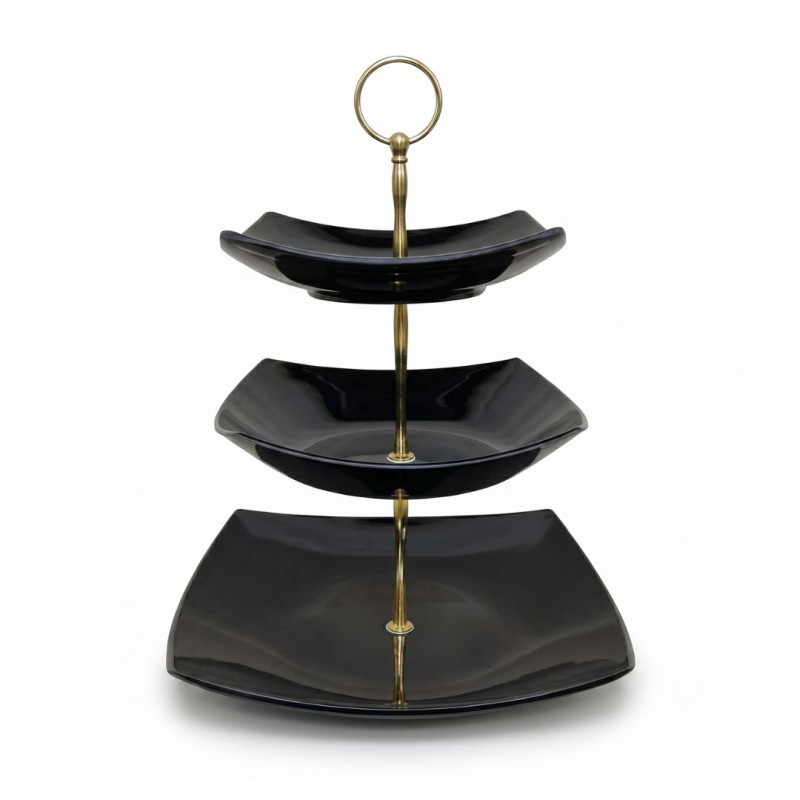 Melamine Square Black 3 Tier Cake Stand With Printed Box
