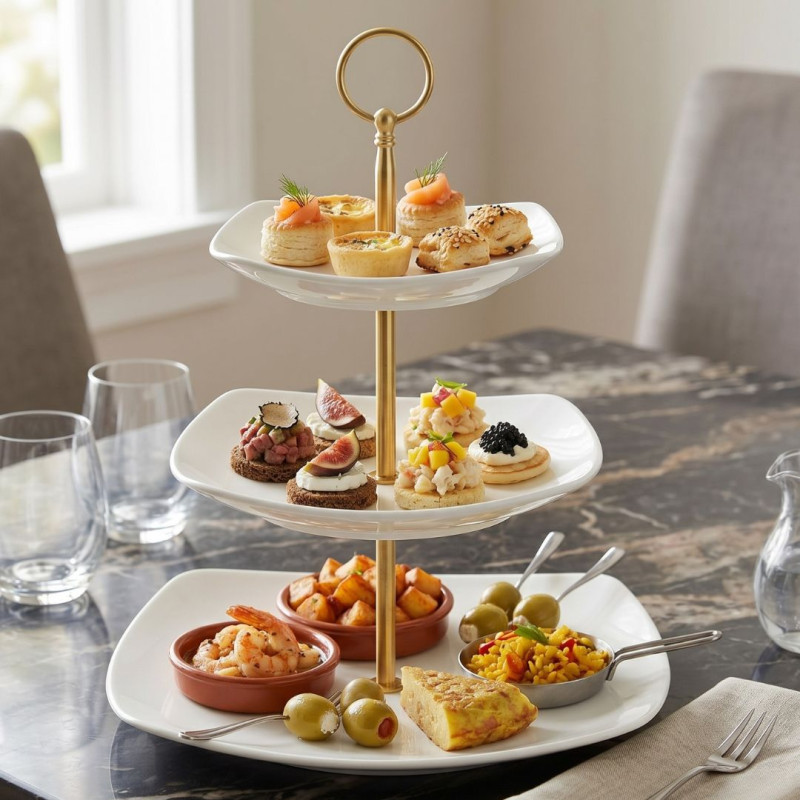 Melamine Square White 3 Tier Cake Stand With Printed Box