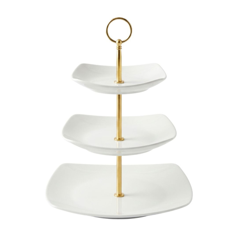 Melamine Square White 3 Tier Cake Stand With Printed Box