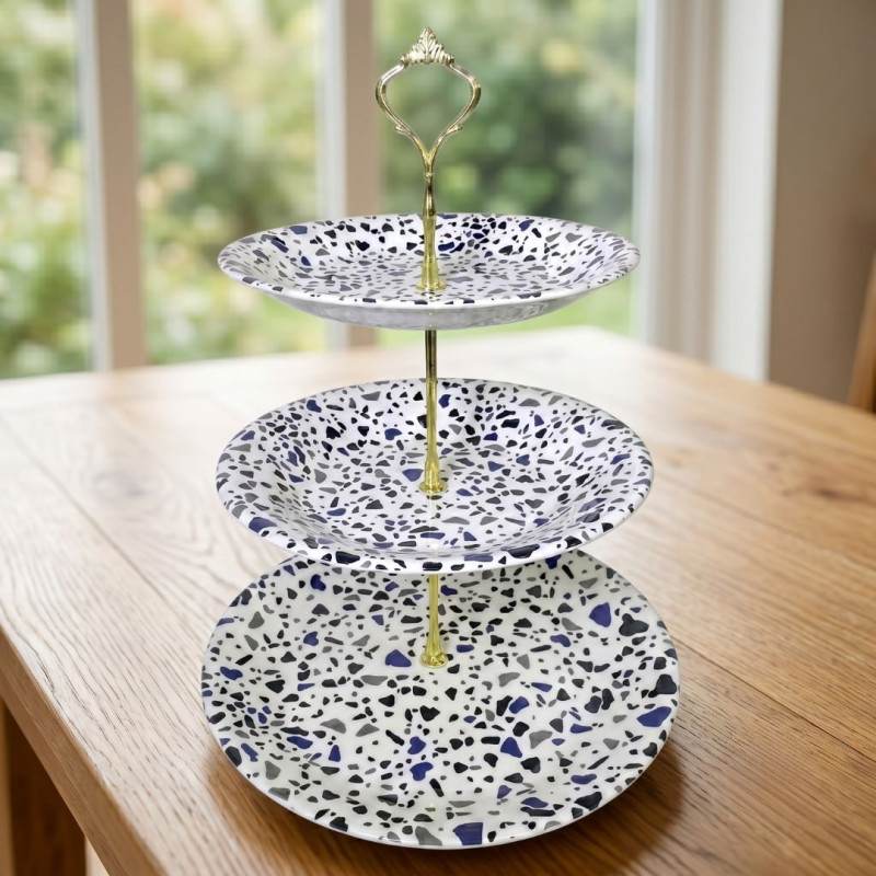 Melamine Round Stone Pattern 3 Tier Cake Stand With Printed Box