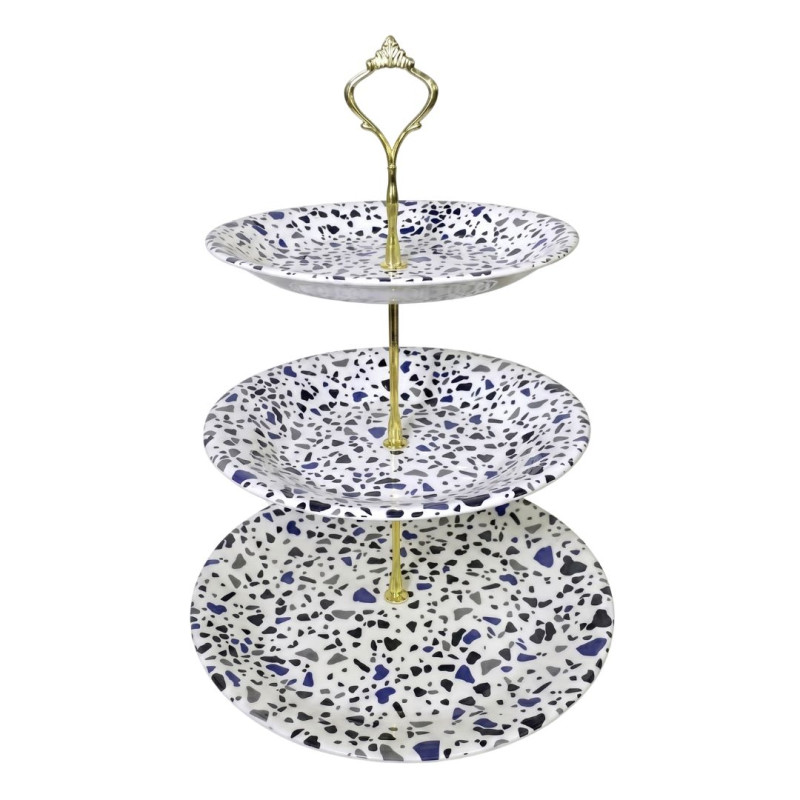 Melamine Round Stone Pattern 3 Tier Cake Stand With Printed Box