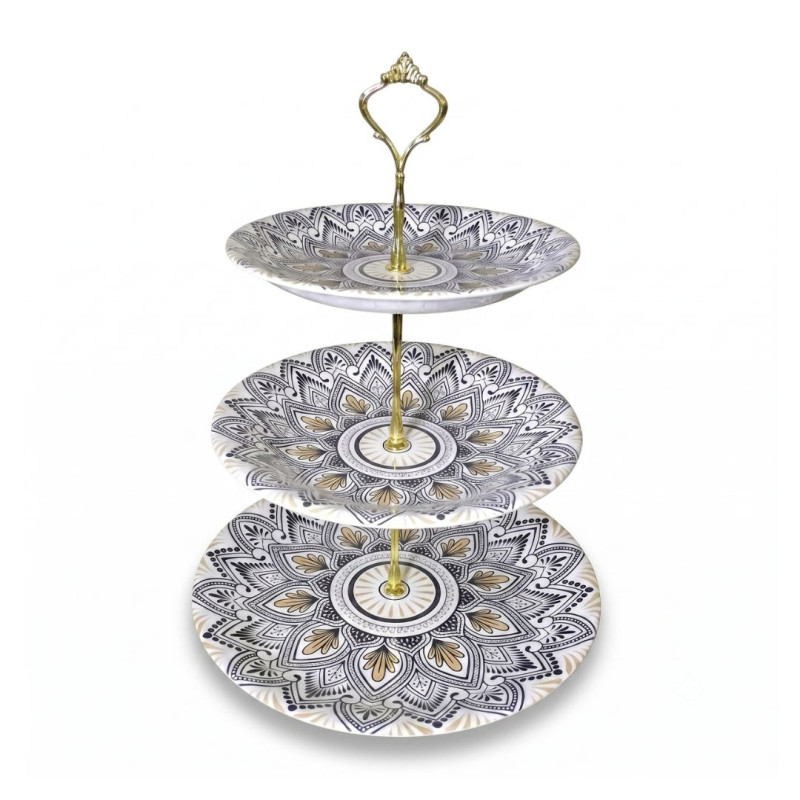 Melamine Round Mandalic Pattern 3 Tier Cake Stand With Printed Box