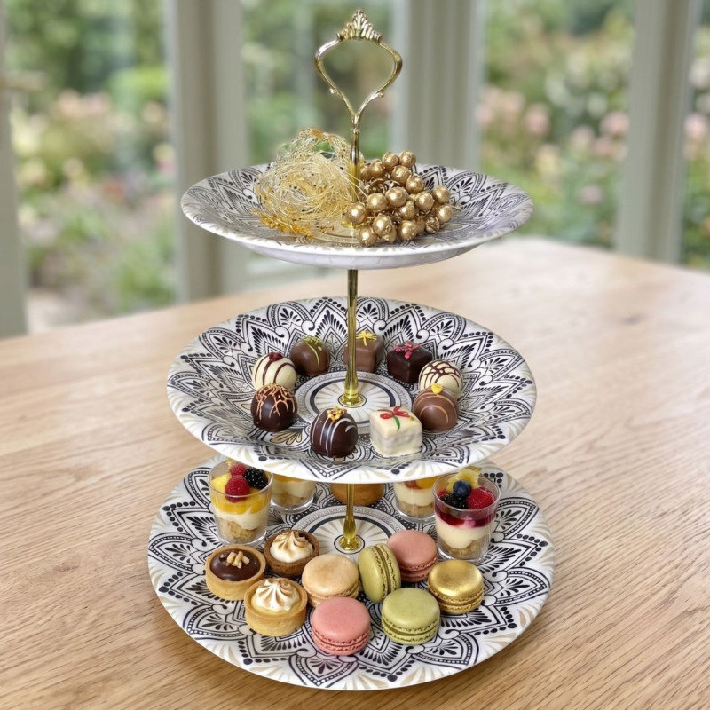 Melamine Round Mandalic Pattern 3 Tier Cake Stand With Printed Box