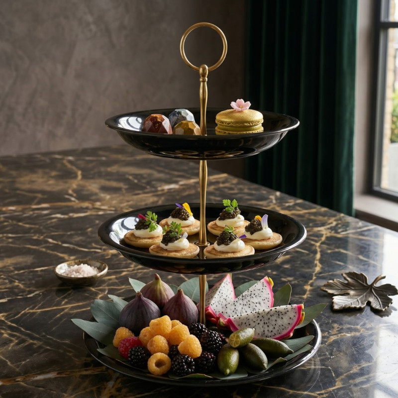 Melamine Round Black 3 Tier Cake Stand With Printed Box