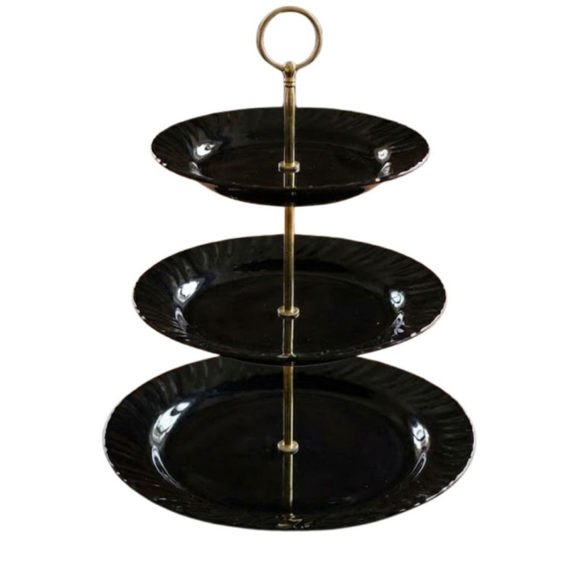 Melamine Ruffled Round Black 3 Tier Cake Stand With Printed Box