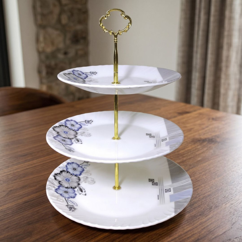 Melamine Round White Flower Pattern Cake Stand With Printed Box
