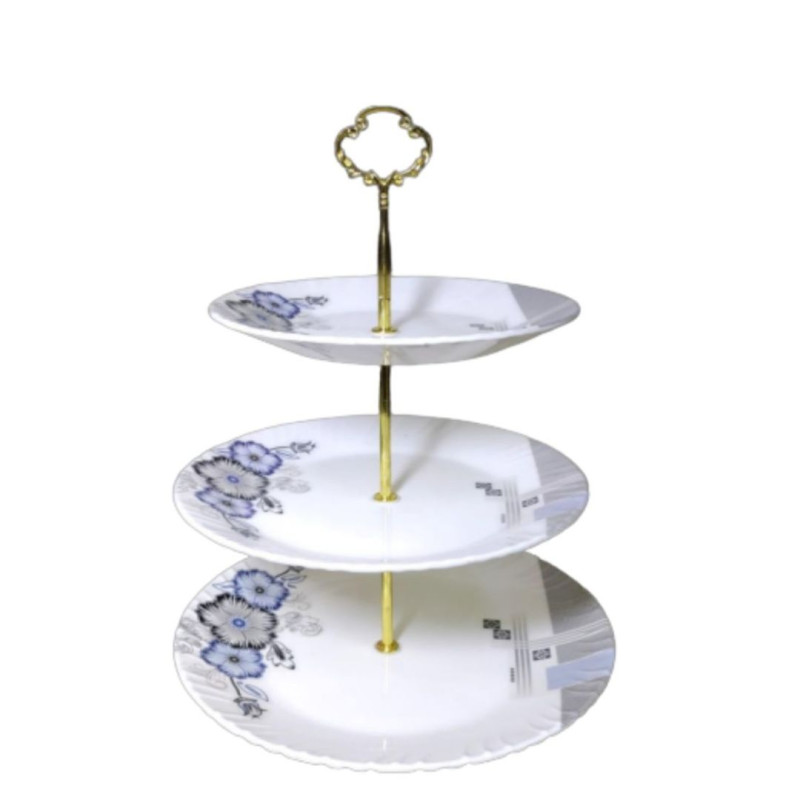 Melamine Round White Flower Pattern Cake Stand With Printed Box
