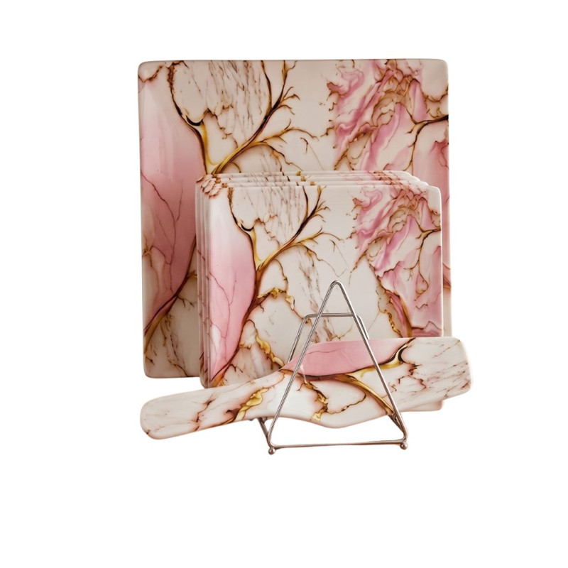 Melamine 8 PCS Pink Marbled Cake Set