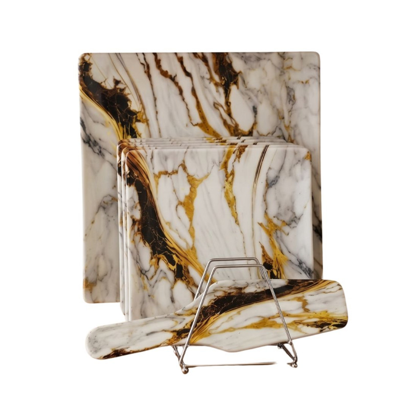 Melamine 8 PCS Black Gold Marbled Cake Set