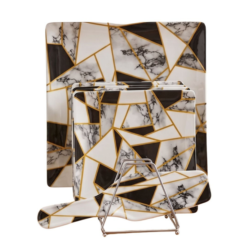 Melamine 8 PCS Black Geometric Cake Set