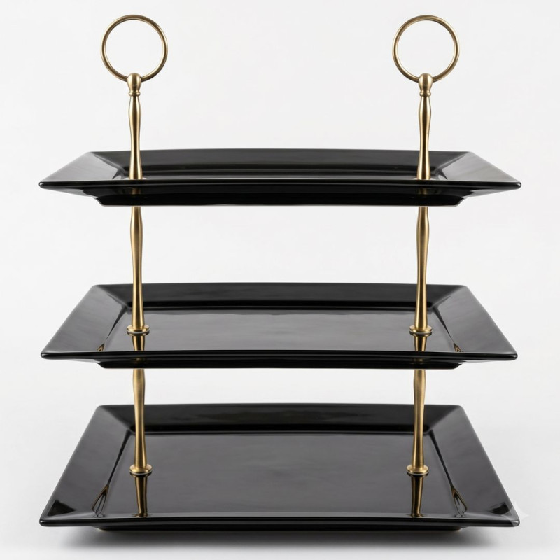 Melamine 3 Layer Rectangle Platter With 2 Golden Stand