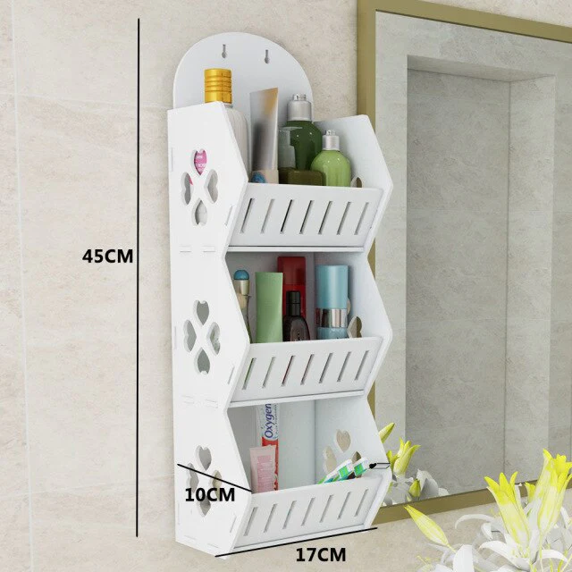 3 Compartment Wooden Storage Rack Self Adhesive Organizer