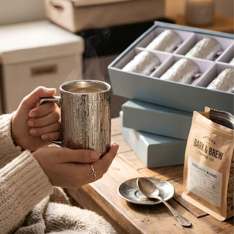 6PCS Luxurious Textured Silver Mug Set with Gift Box