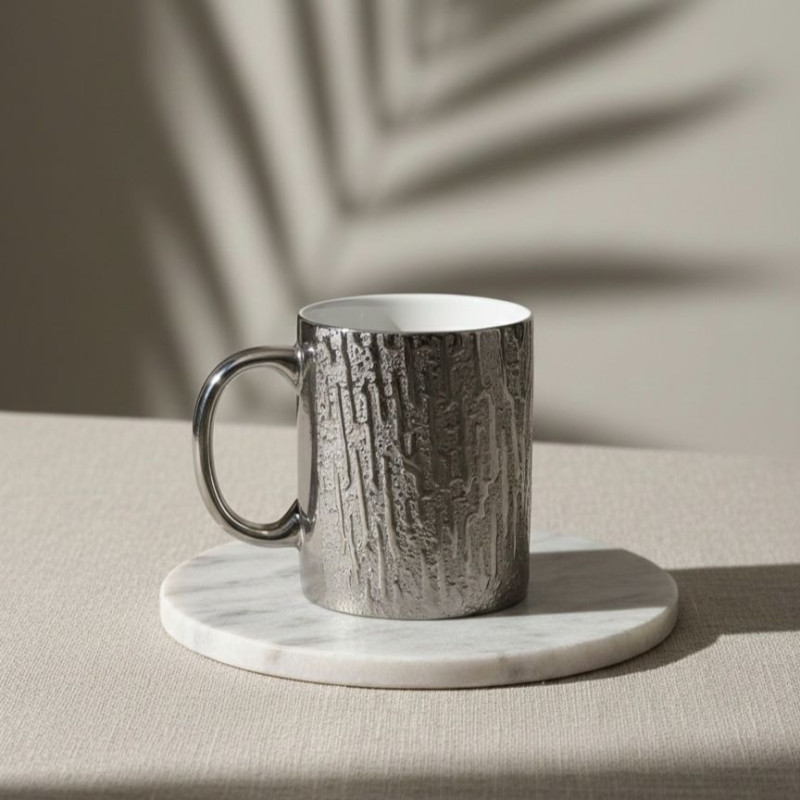 6PCS Luxurious Textured Silver Mug Set with Gift Box