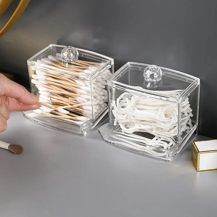 Acrylic Cotton Swab Organizer Box Transparent Cosmetic Storage