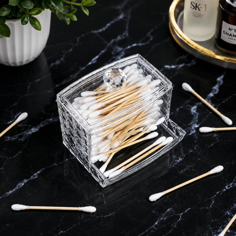 Acrylic Cotton Swab Organizer Box Transparent Cosmetic Storage