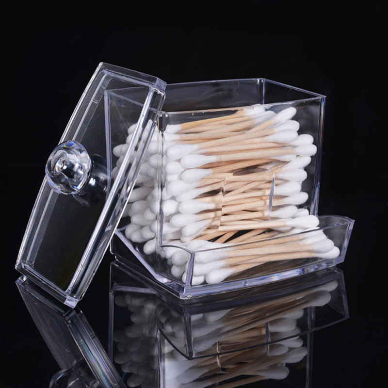 Acrylic Cotton Swab Organizer Box Transparent Cosmetic Storage