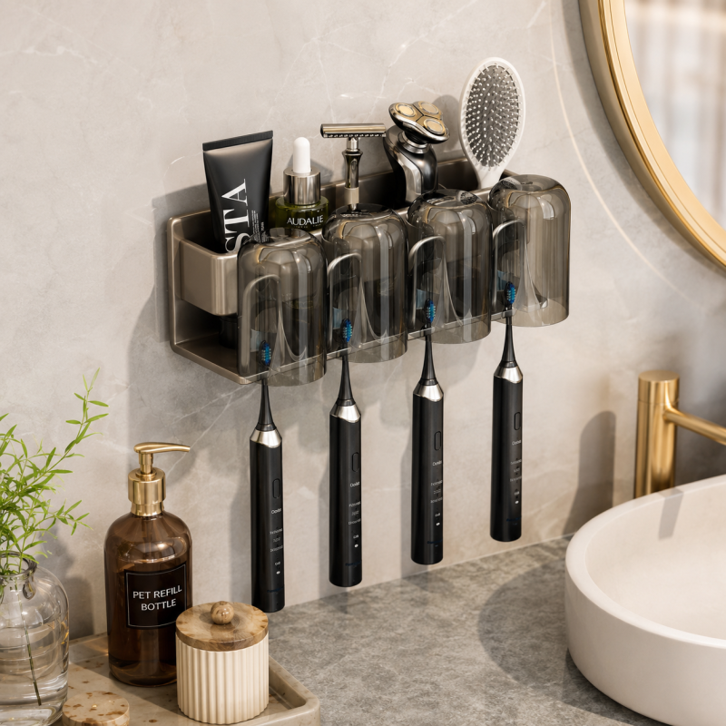 4 in 1 Toothbrush Holder & Tumbler Set Multifunctional Bathroom Organizer