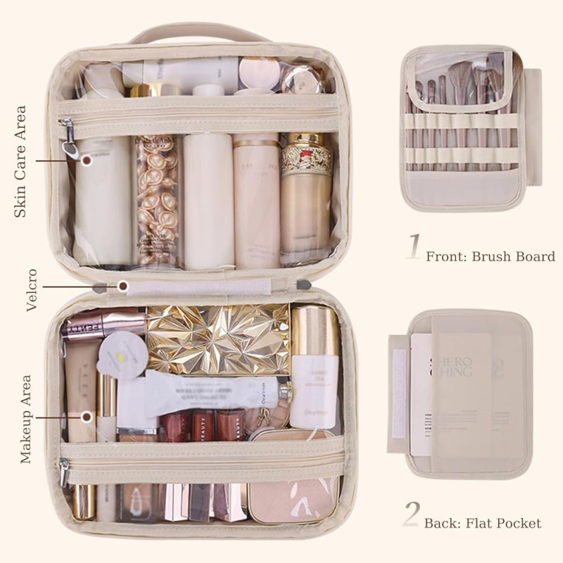 Multi Compartment Toiletry Cosmetic Bag Portable Travel Organizer