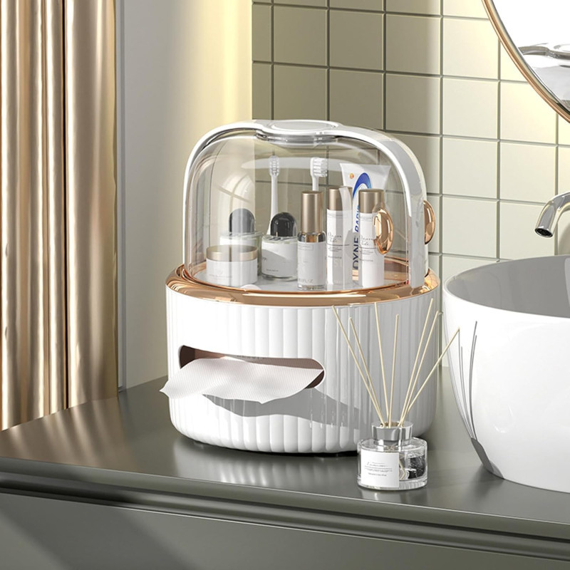 Tissue Box & Cosmetics Organizer with Acrylic Door