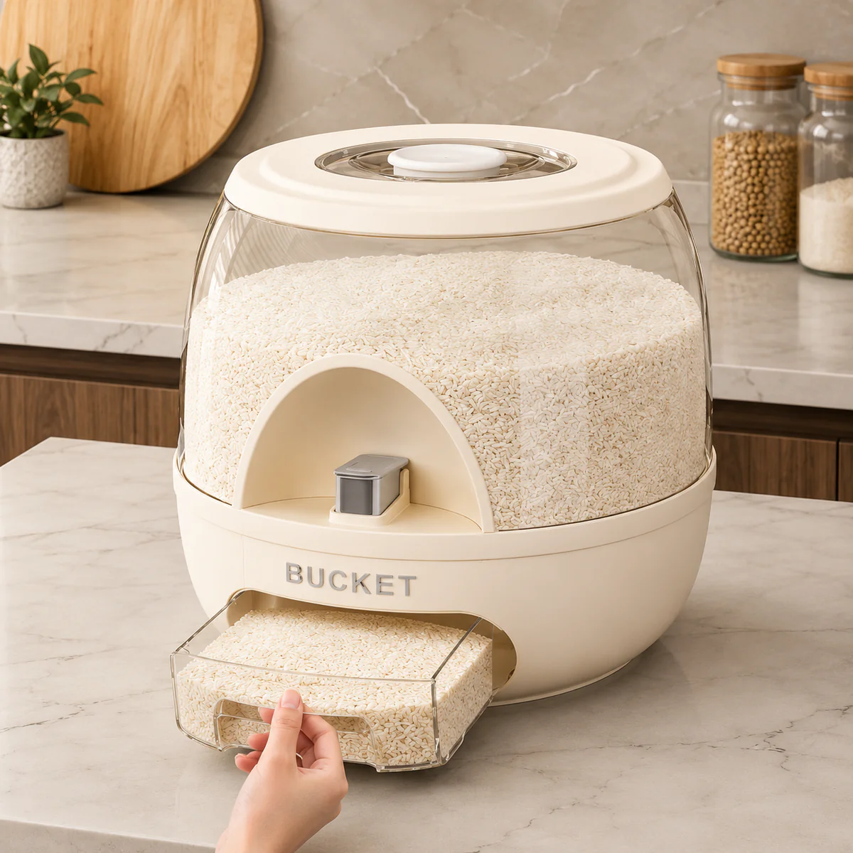 10KG Rice Bucket Dispenser Airtight Kitchen Grain Storage Container
