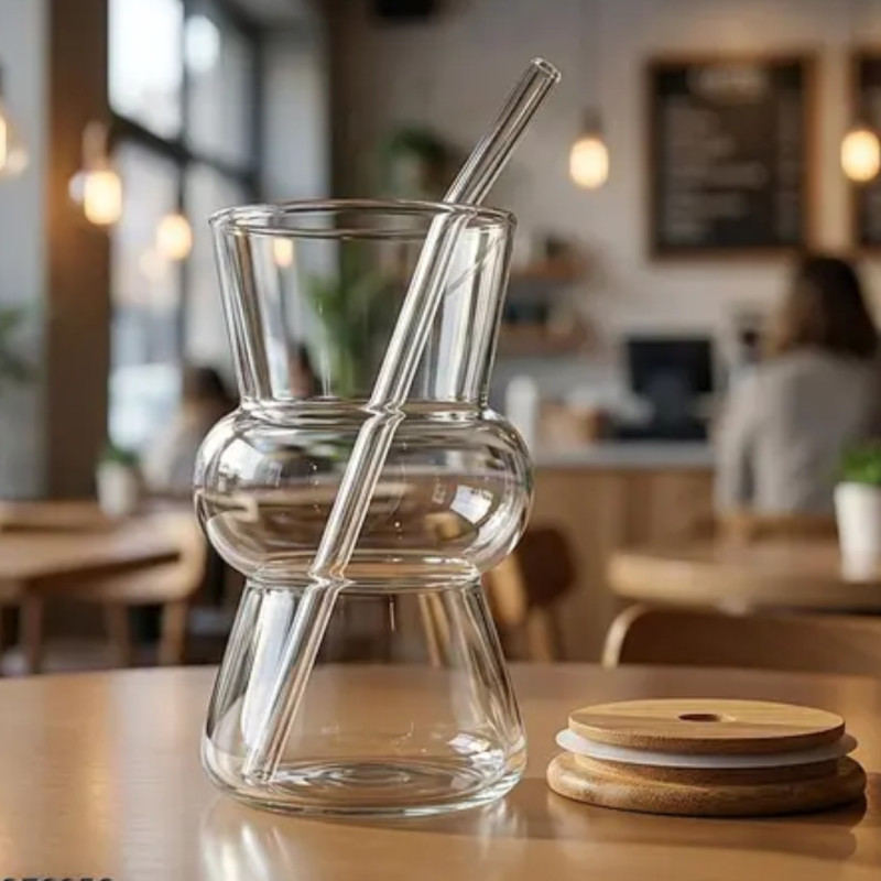 400ML Glass Straw Cup Reusable Drinking Glass with Straw