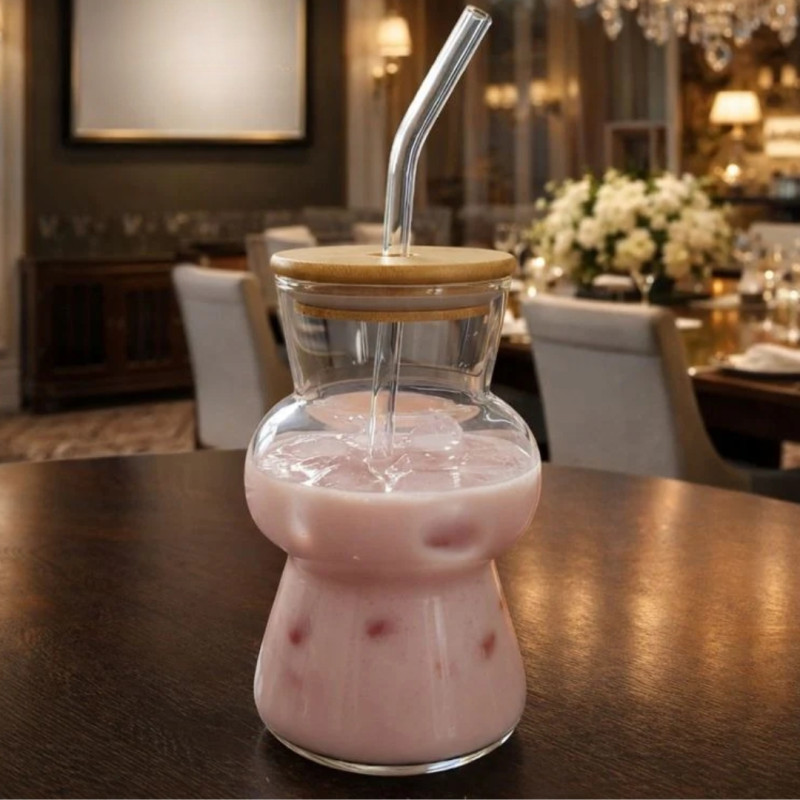 400ML Glass Straw Cup Reusable Drinking Glass with Straw