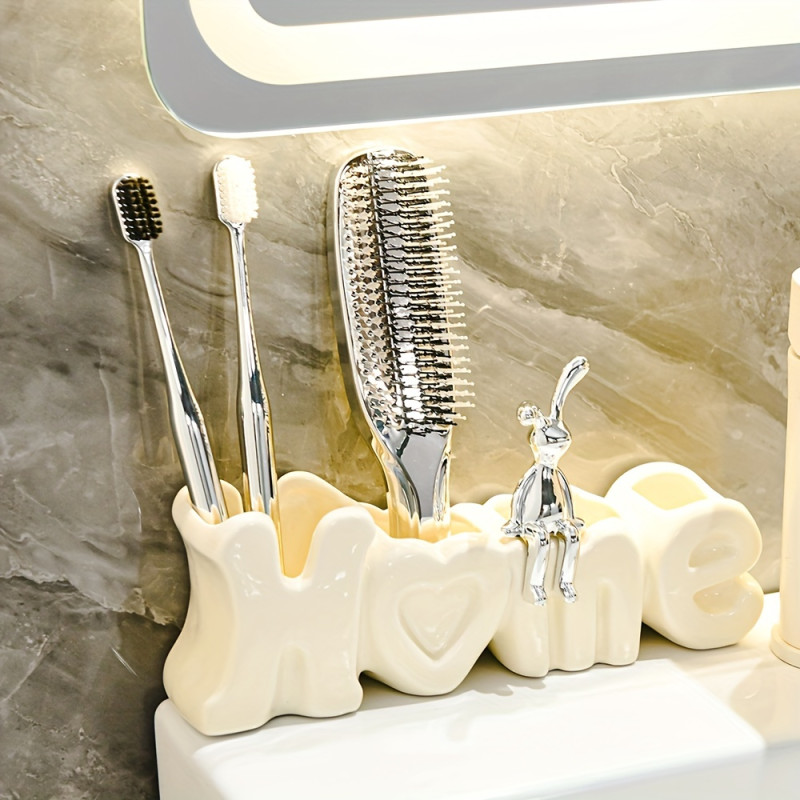 Ceramic Toothbrush Holder Elegant Bathroom Organizer