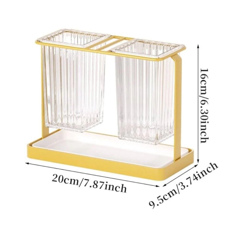 Acrylic Cutlery Holder with Golden Steel Stand Kitchen Utensil Organizer