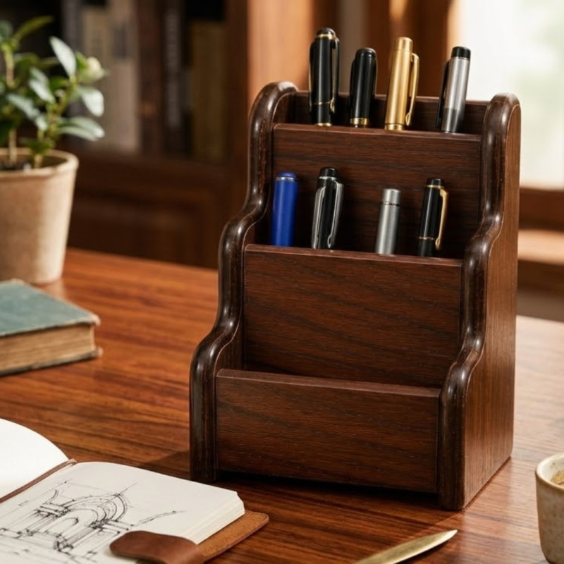Wooden Pen Holder Desktop Stationery Organizer
